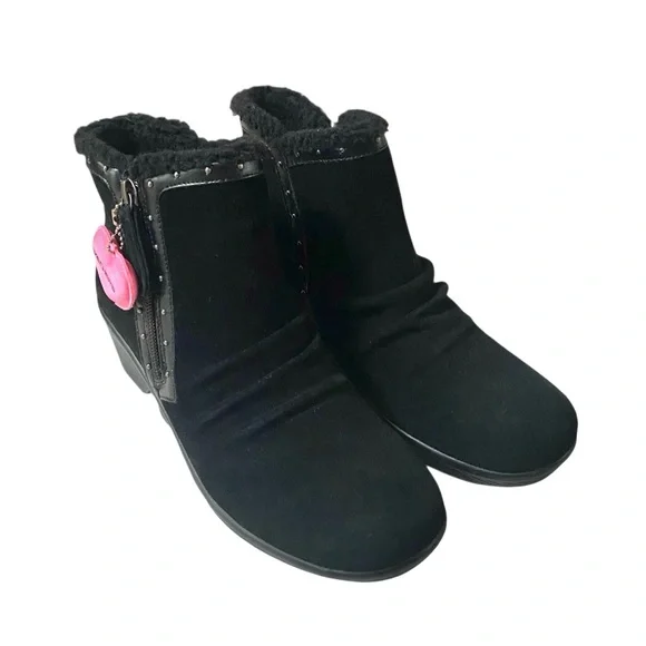 WOMENS SKECHERS SIZE 8 JUMPER SWEET STUD BLACK SUEDE ZIP ANKLE SHERPA TRIM BOOTS - Picture 6 of 12
